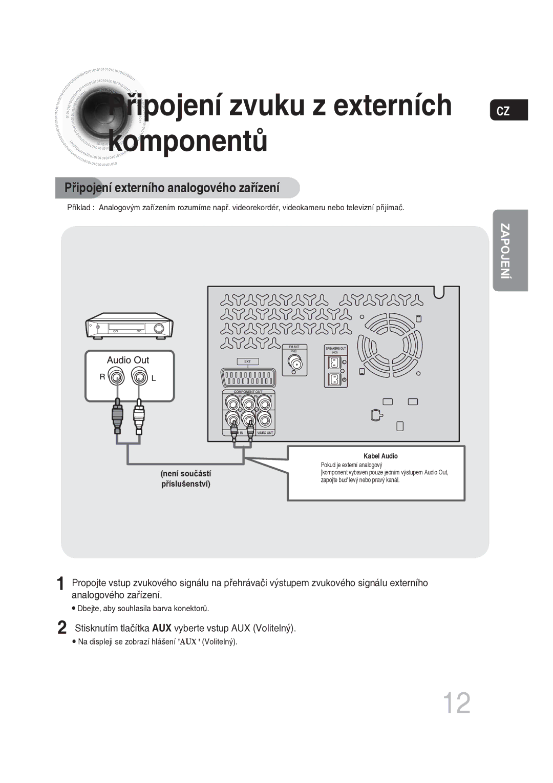 Samsung MM-DG25R/EDC manual Ipojení zvuku z externích CZ komponent ů, Připojení externího analogového zařízení 