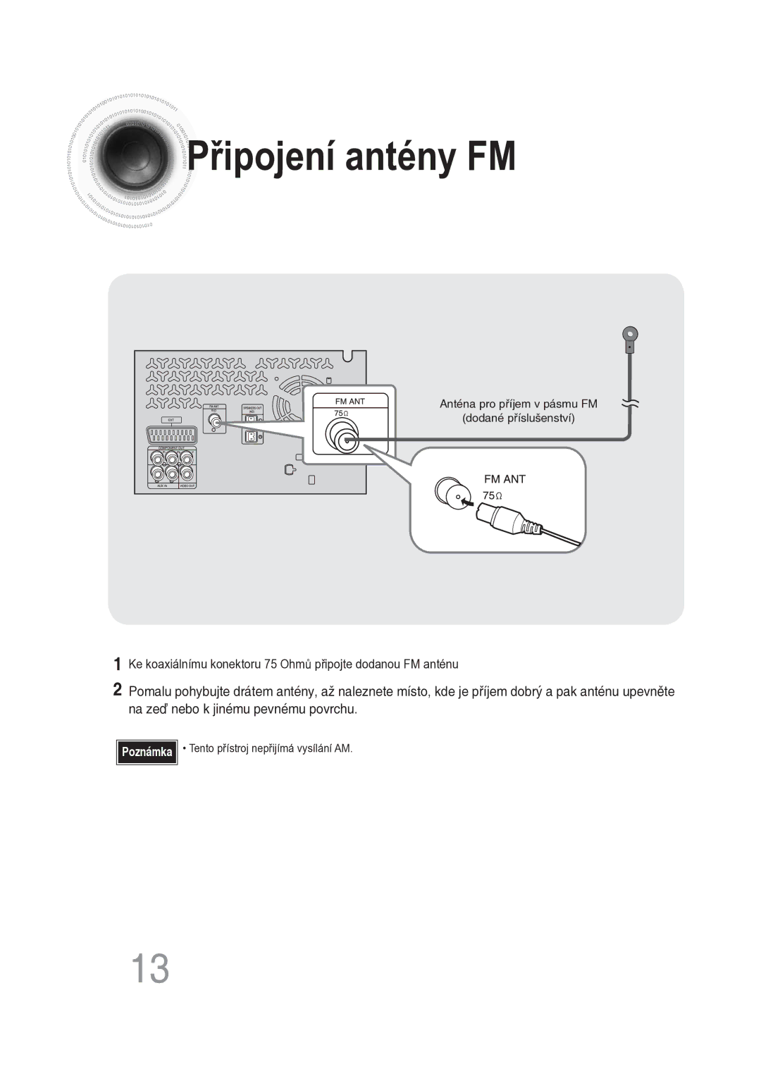 Samsung MM-DG25R/EDC manual Řipojení antény FM 