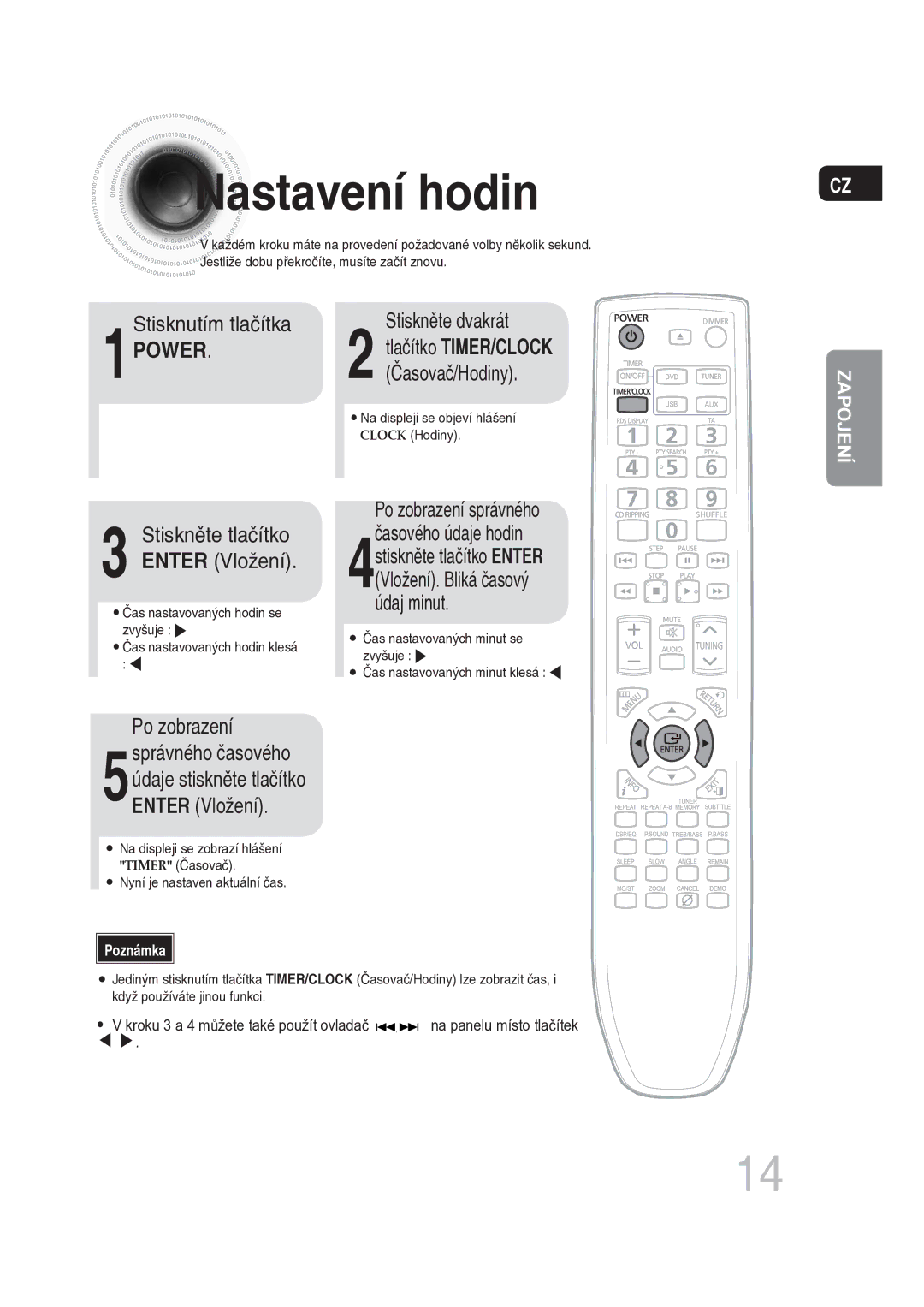 Samsung MM-DG25R/EDC manual Nastavení hodin 