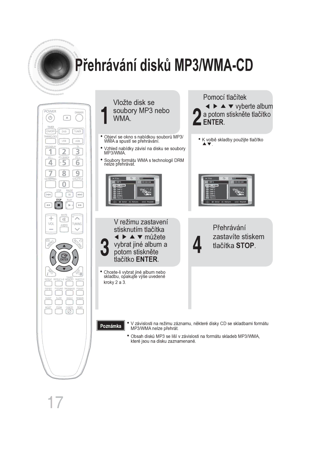 Samsung MM-DG25R/EDC manual Řehrávání disků MP3/WMA-CD, Pomocí tlačítek 