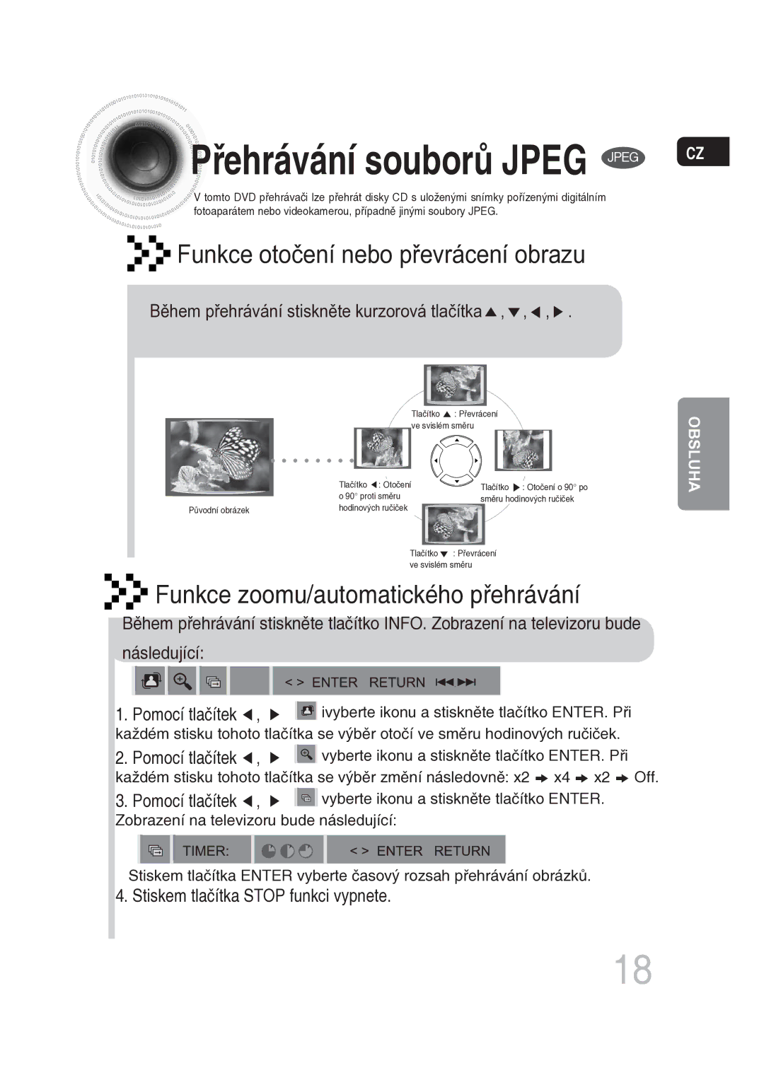 Samsung MM-DG25R/EDC manual Stiskem tlačítka Stop funkci vypnete, Pomocí tlačítek 