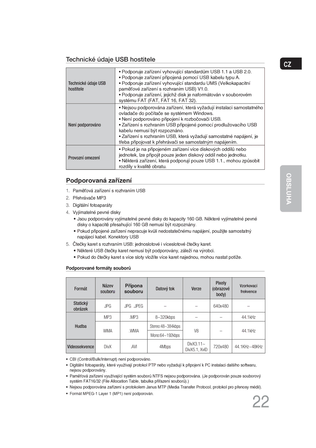 Samsung MM-DG25R/EDC manual Podporovaná zařízení 