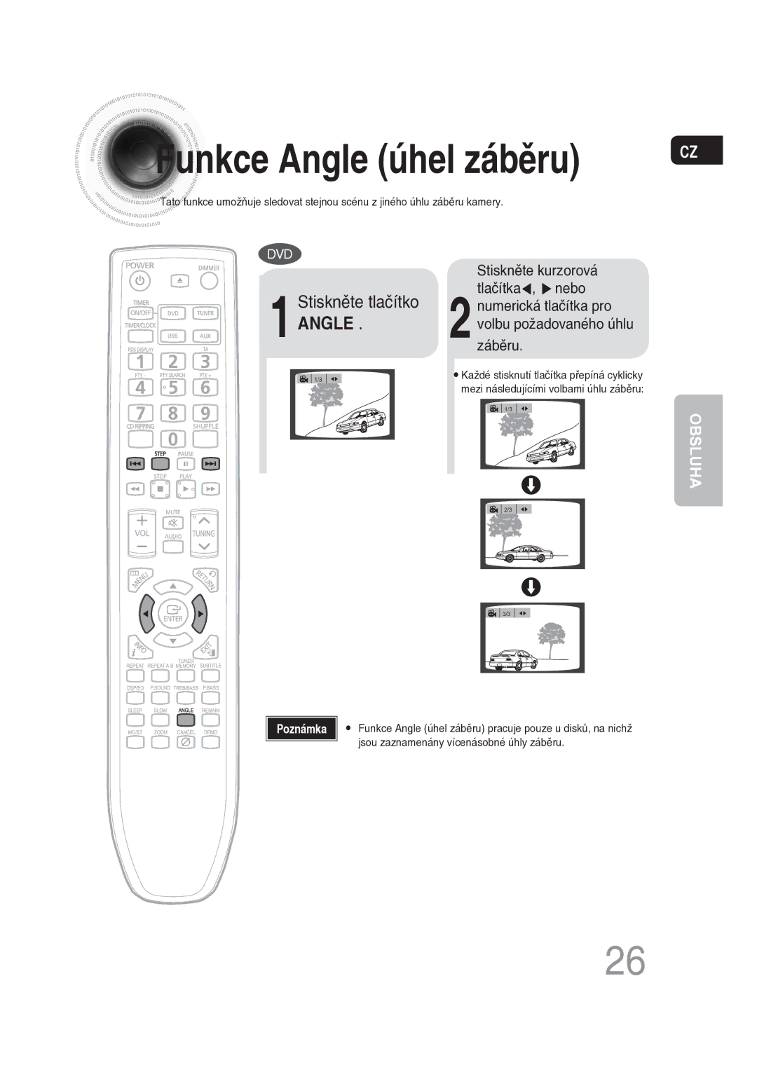 Samsung MM-DG25R/EDC manual Funkce Angle úhel záběru 