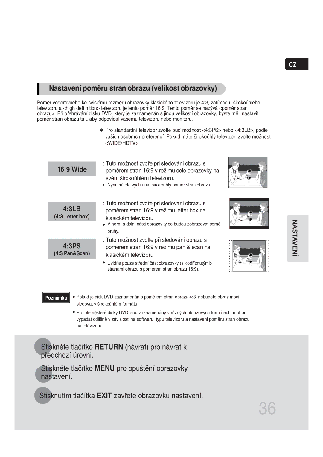 Samsung MM-DG25R/EDC manual Nastavení poměru stran obrazu velikost obrazovky, Wide 