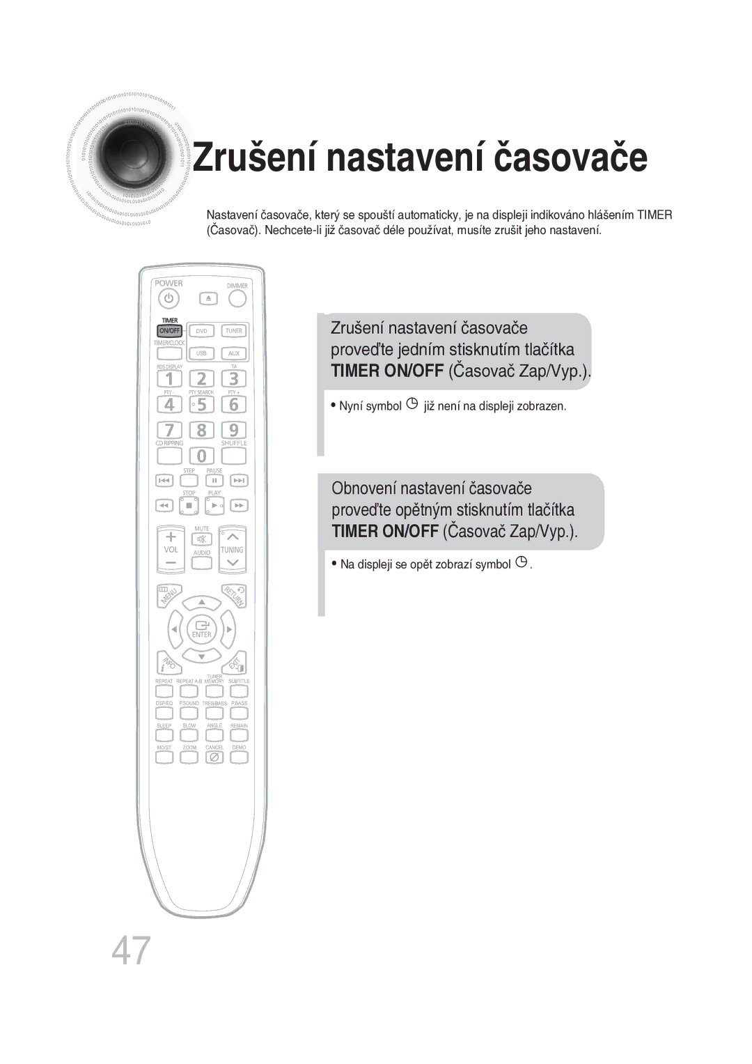 Samsung MM-DG25R/EDC manual Zrušení nastavení časovače 