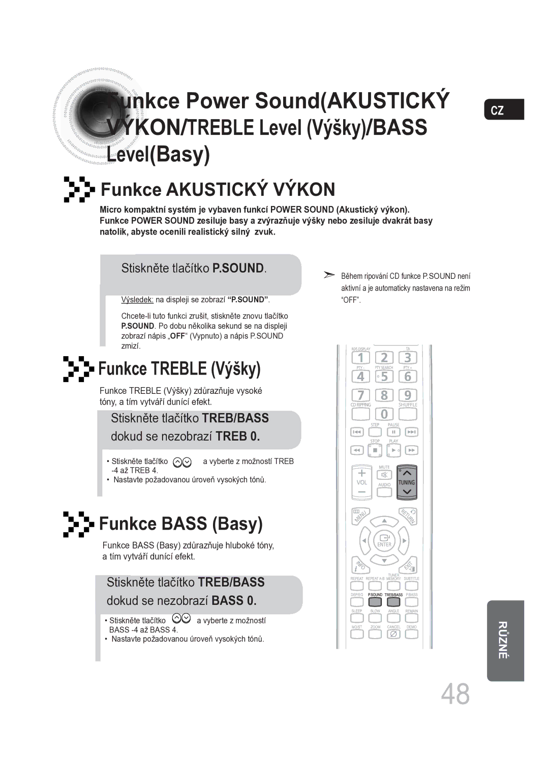 Samsung MM-DG25R/EDC manual Funkce Akustický Výkon 