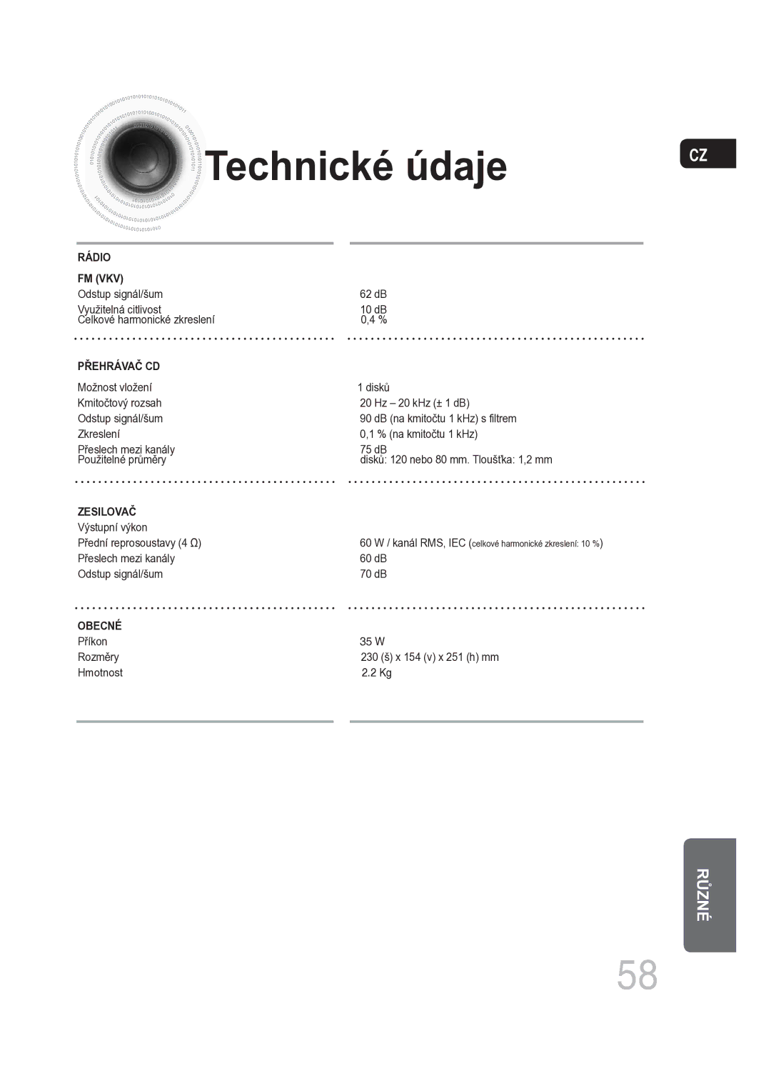 Samsung MM-DG25R/EDC manual Technické údaje 