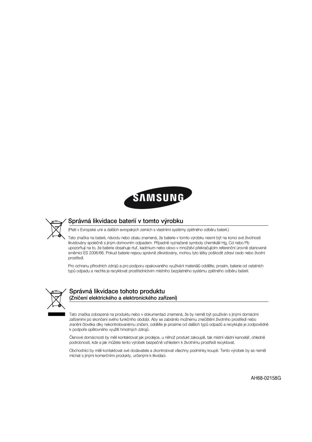 Samsung MM-DG25R/EDC manual Správná likvidace baterií v tomto výrobku 