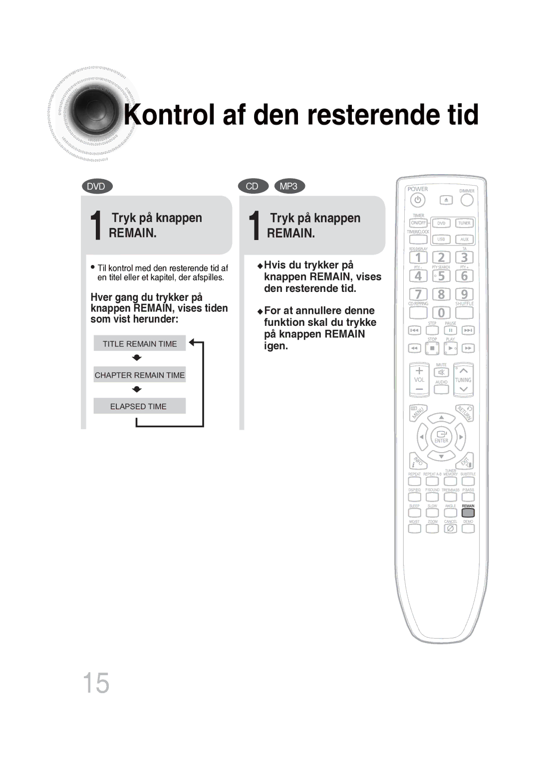 Samsung MM-DG25R/XEE manual Kontrol af den resterende tid, Tryk på knappen 