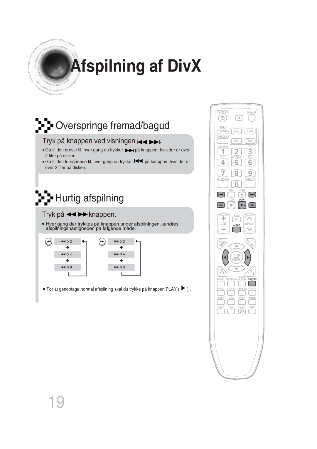 Samsung MM-DG25R/XEE manual Afspilning af DivX, Tryk på knappen ved visningen 