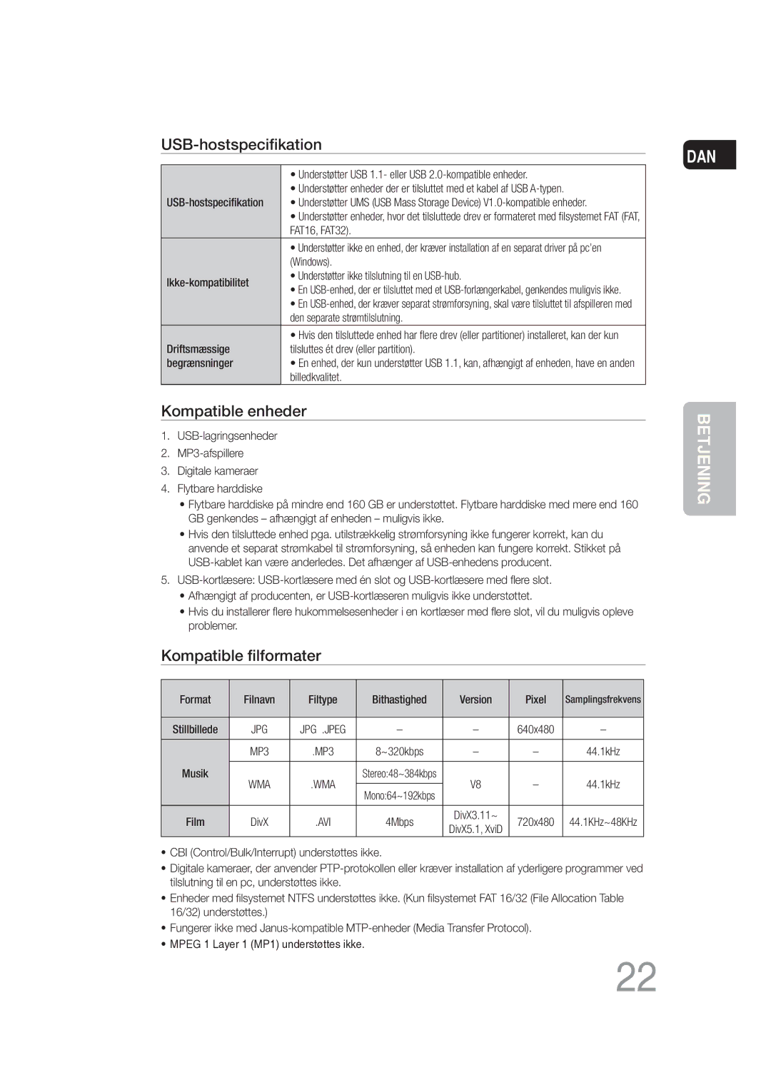 Samsung MM-DG25R/XEE manual USB-hostspeciﬁkation 