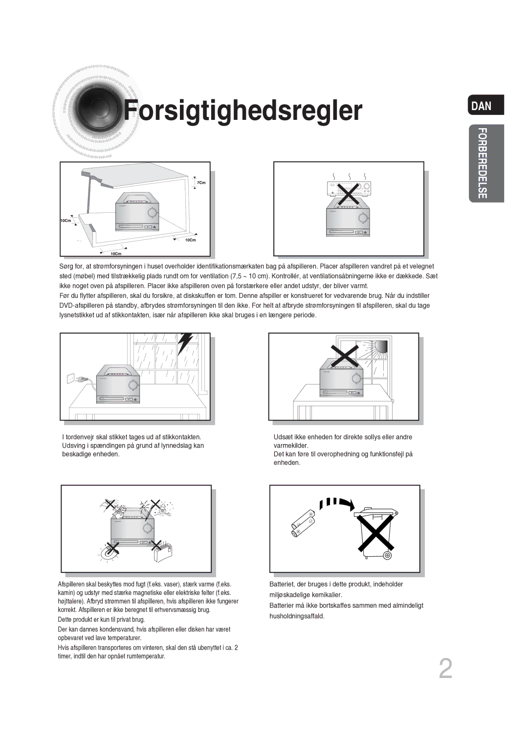 Samsung MM-DG25R/XEE manual Forsigtighedsregler, Dan 