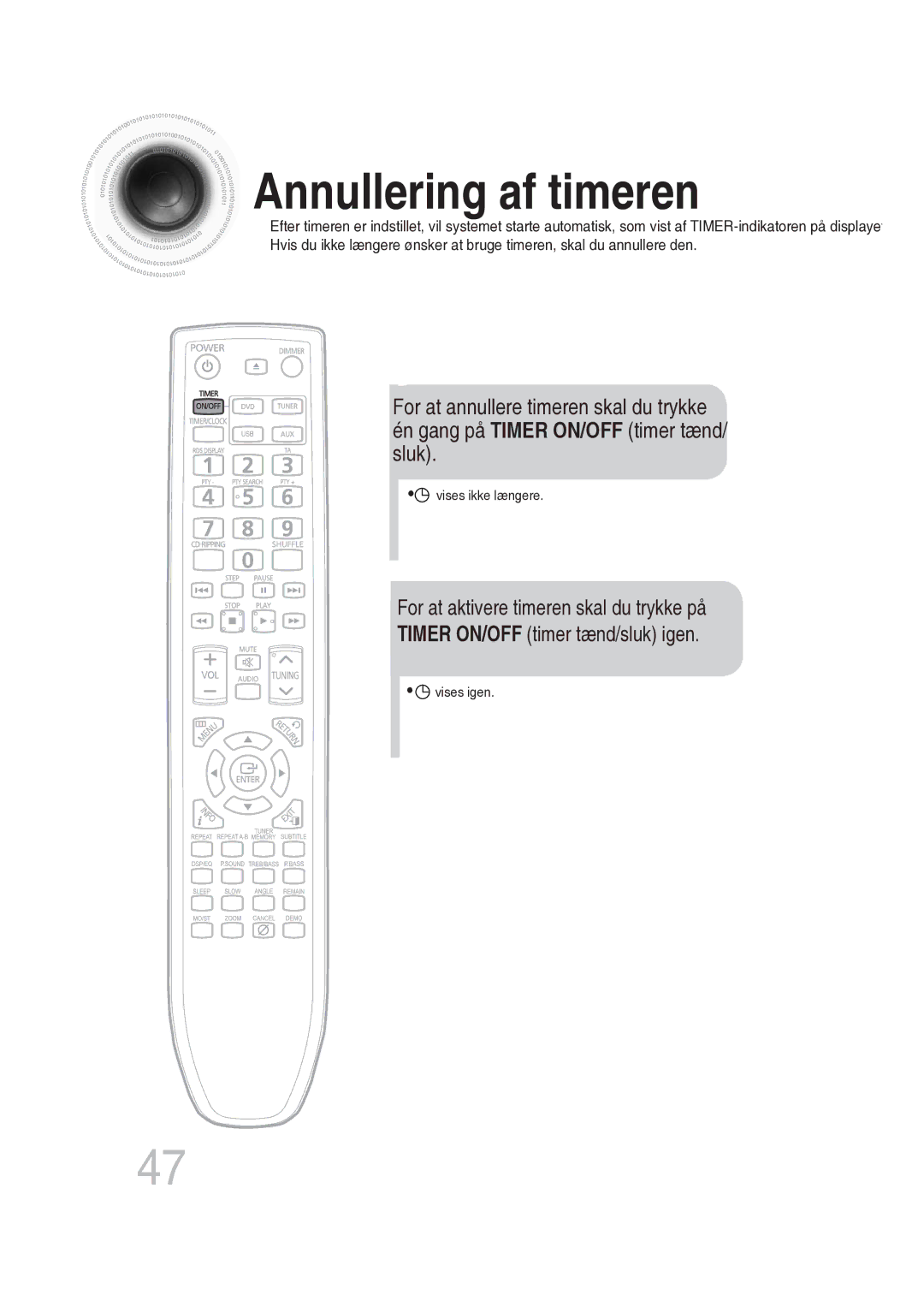 Samsung MM-DG25R/XEE manual Annullering af timeren 