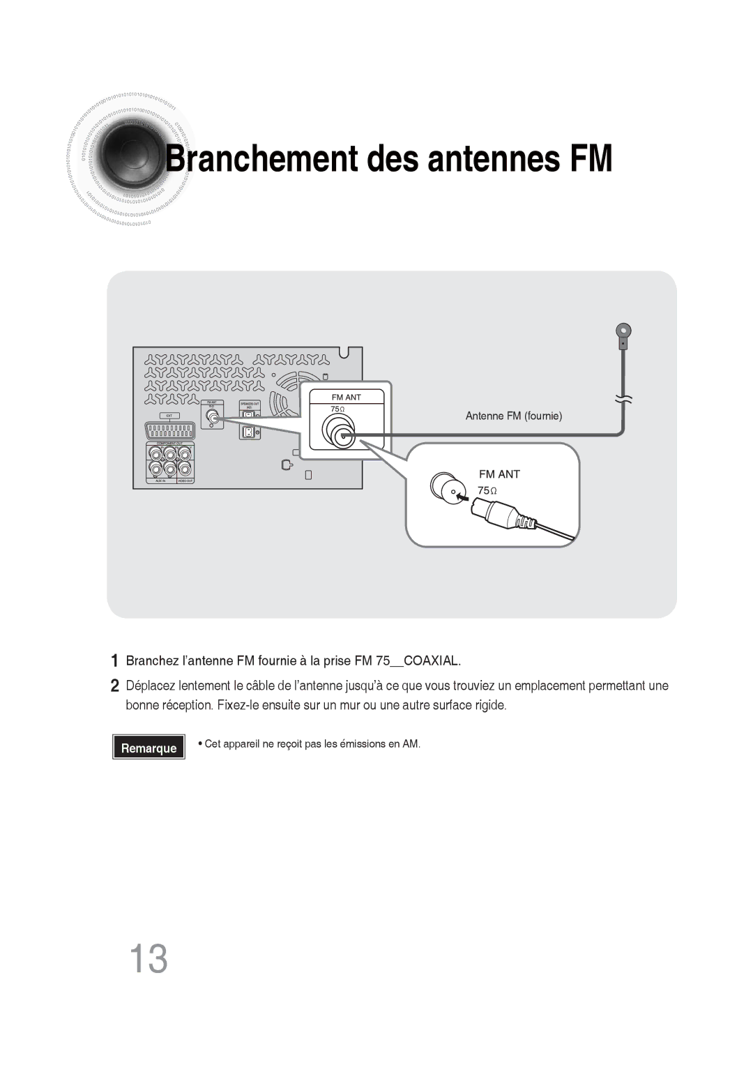 Samsung MM-DG25R/XEF manual Branchement des antennes FM 