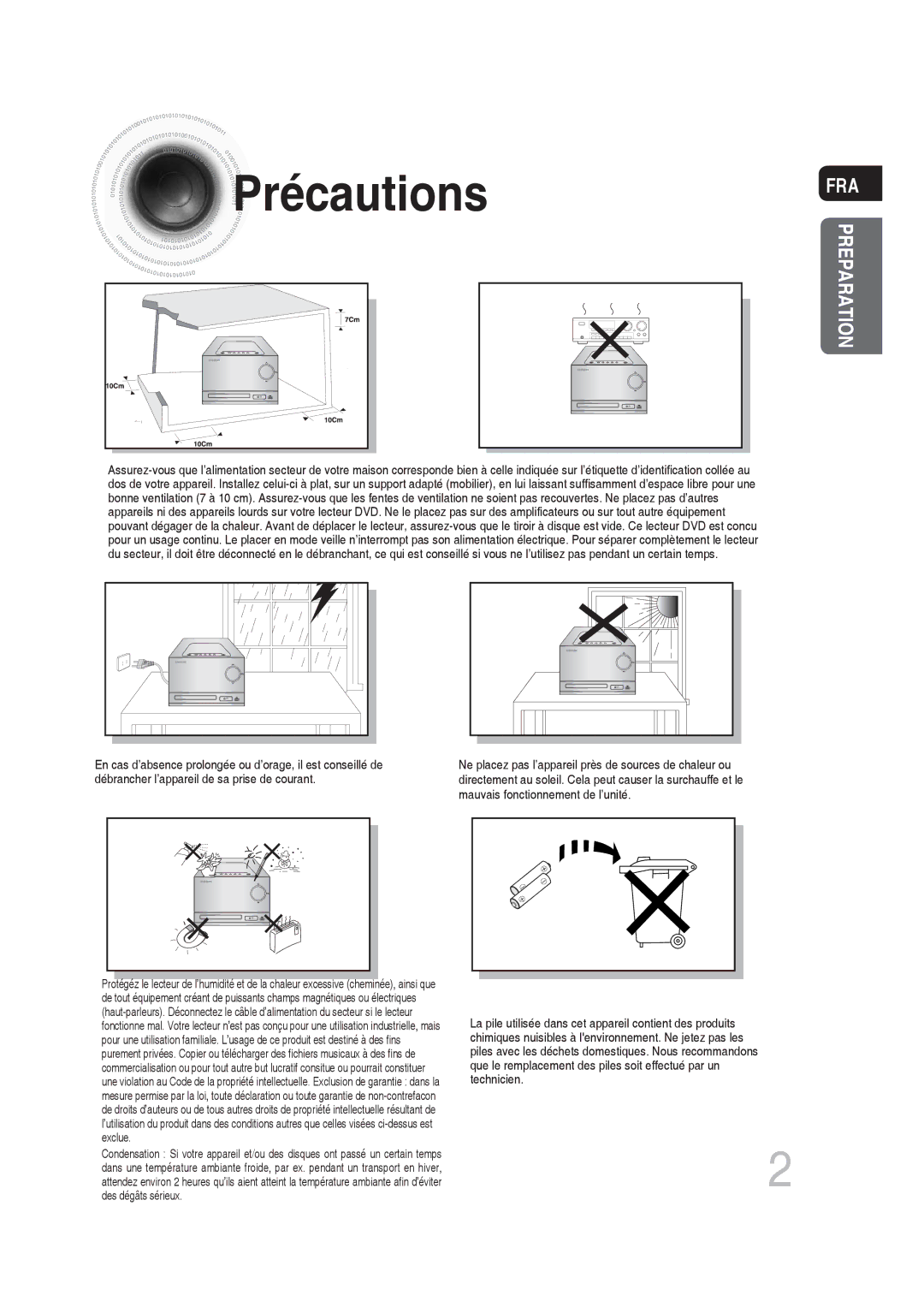 Samsung MM-DG25R/XEF manual Précautions FRA, Preparation 