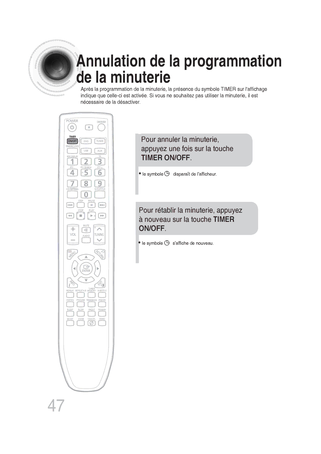 Samsung MM-DG25R/XEF manual Annulation de la programmation de la minuterie 