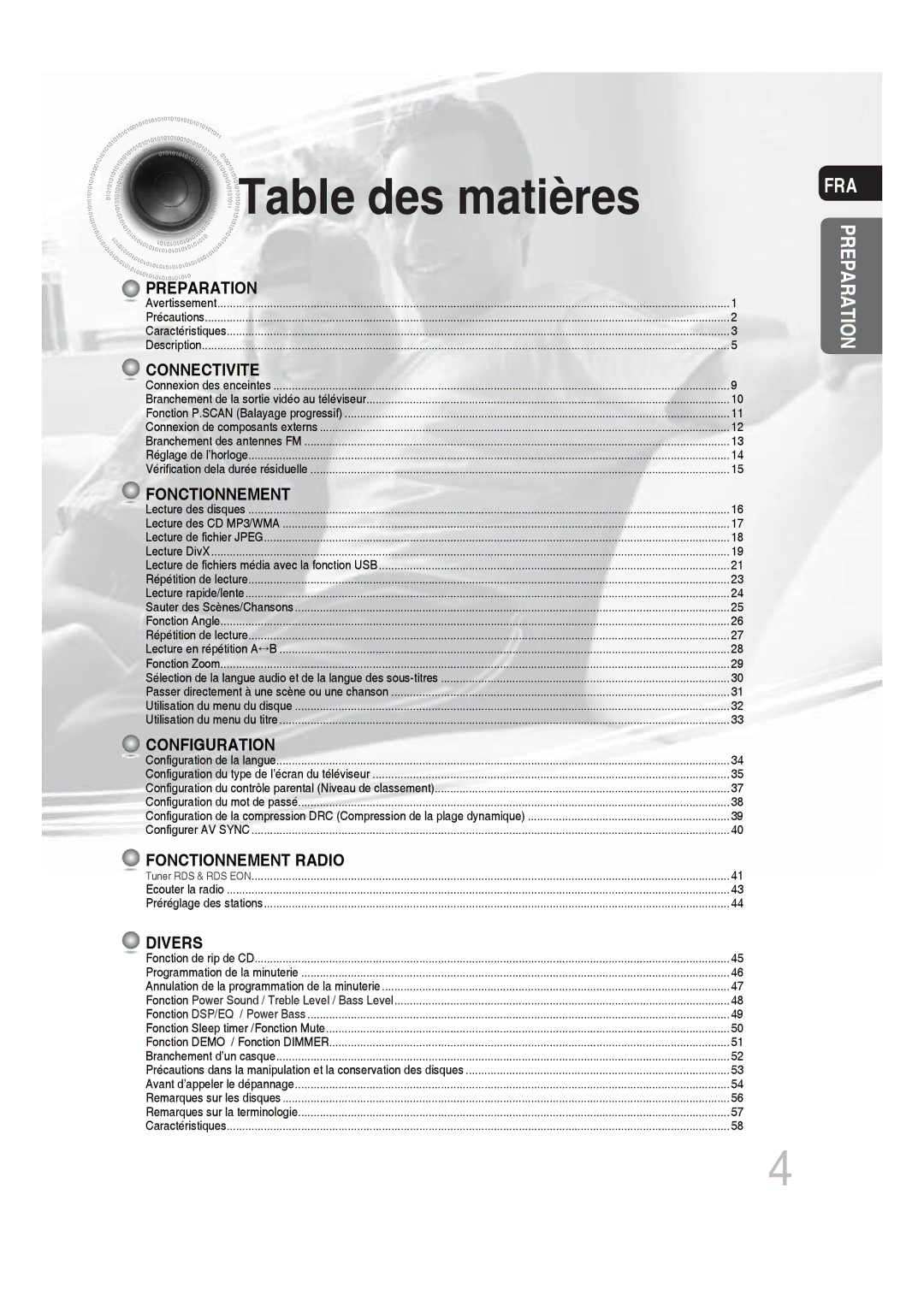 Samsung MM-DG25R/XEF manual Table des matières, Connectivite 