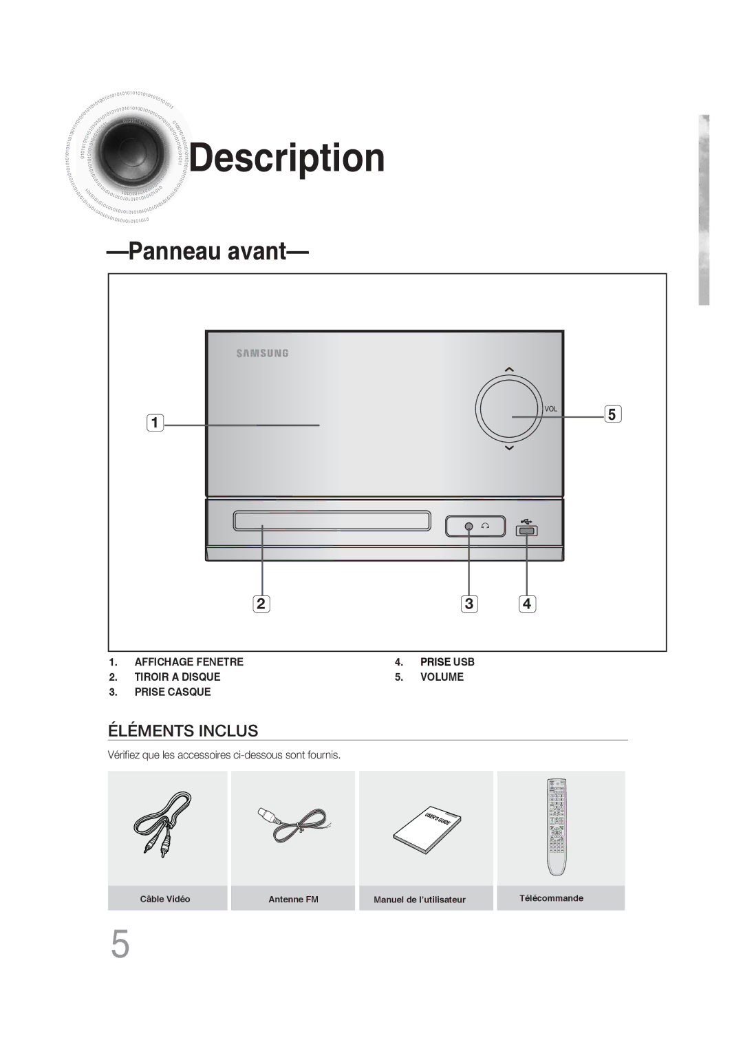 Samsung MM-DG25R/XEF manual Description, Panneau avant 