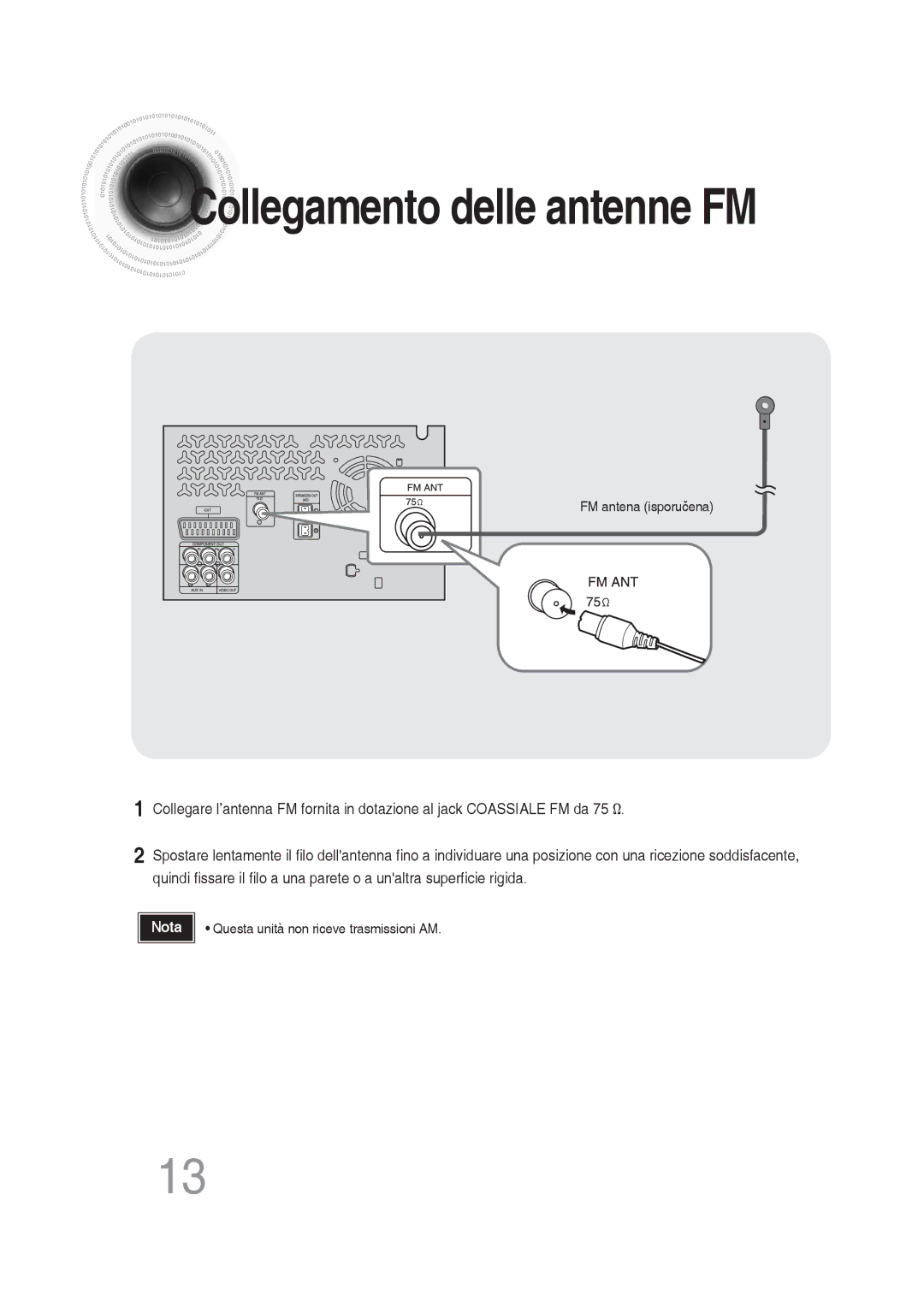 Samsung MM-DG25R/XET manual Collegamento delle antenne FM 