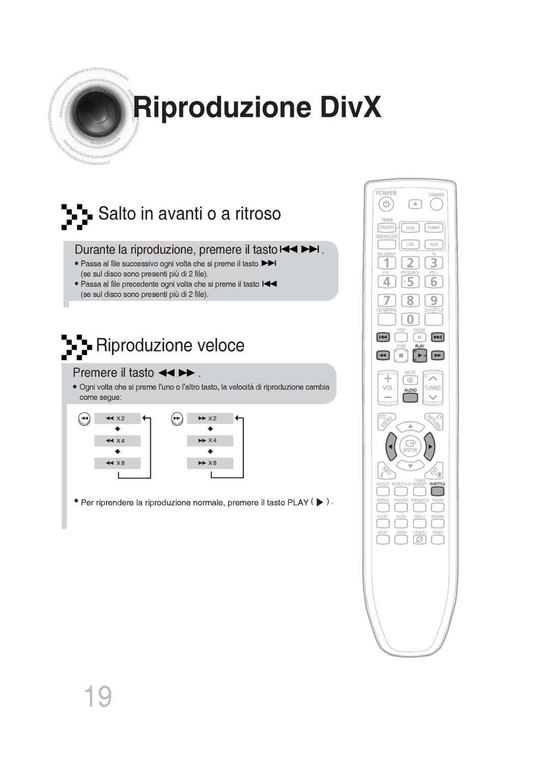 Samsung MM-DG25R/XET manual Riproduzione DivX, Premere il tasto 