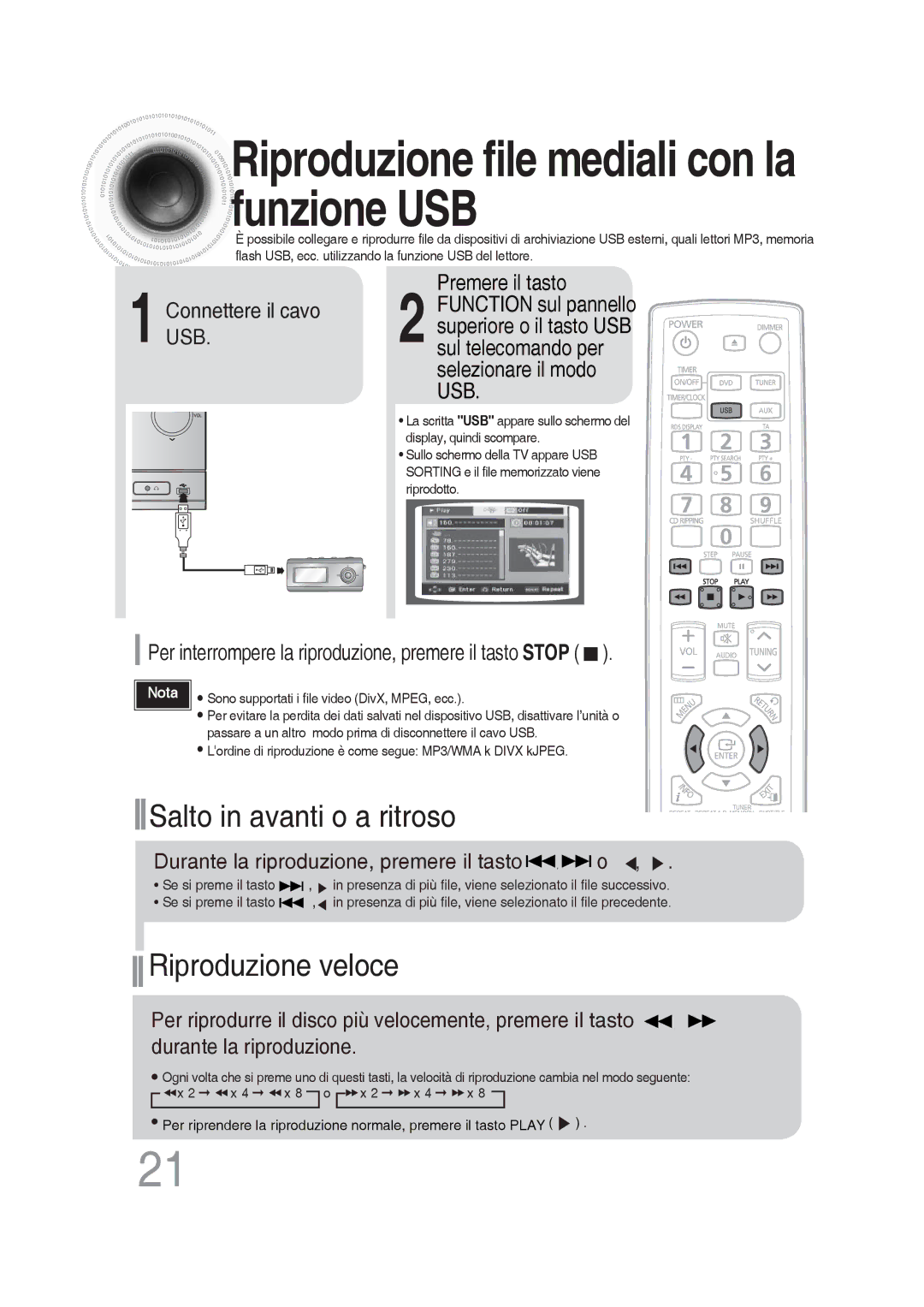 Samsung MM-DG25R/XET manual Connettere il cavo, Per interrompere la riproduzione, premere il tasto Stop 