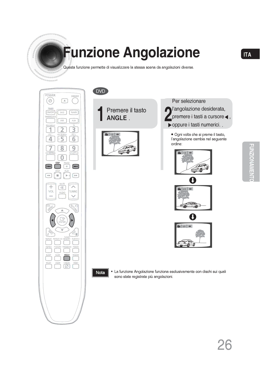 Samsung MM-DG25R/XET manual Funzione Angolazione, 1Premere il tasto, Angle, Sono state registrate più angolazioni 