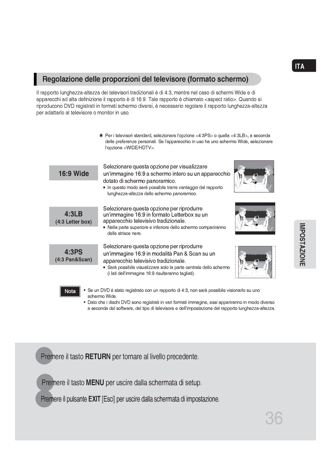 Samsung MM-DG25R/XET manual Regolazione delle proporzioni del televisore formato schermo 