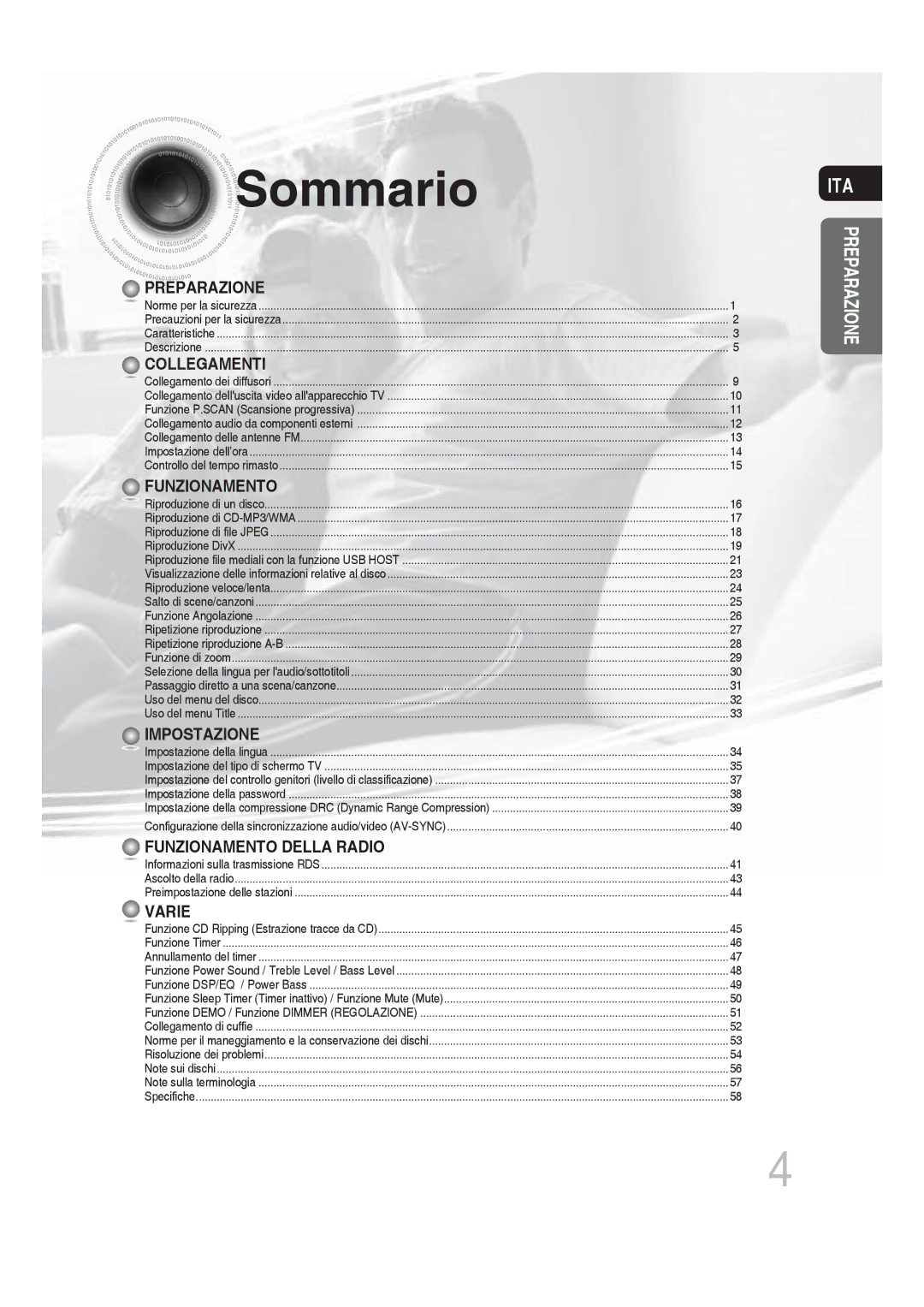 Samsung MM-DG25R/XET manual Sommario, Collegamenti 