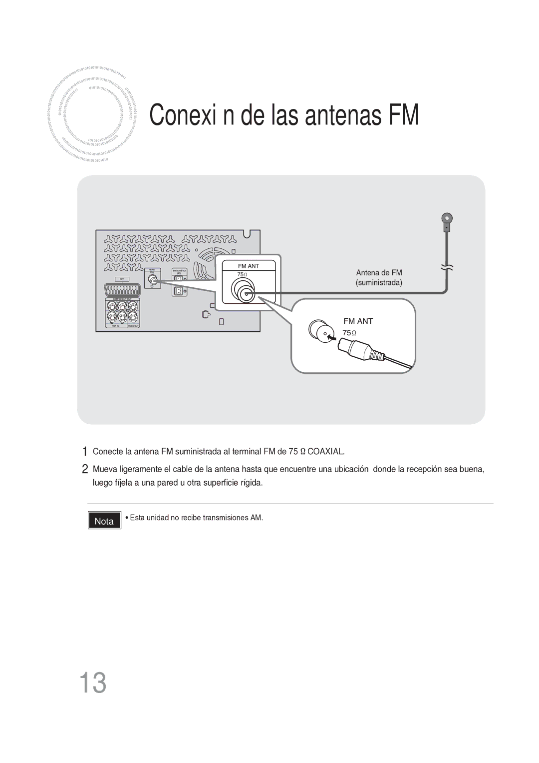 Samsung MM-DG25R/XET manual Conexión de las antenas FM 