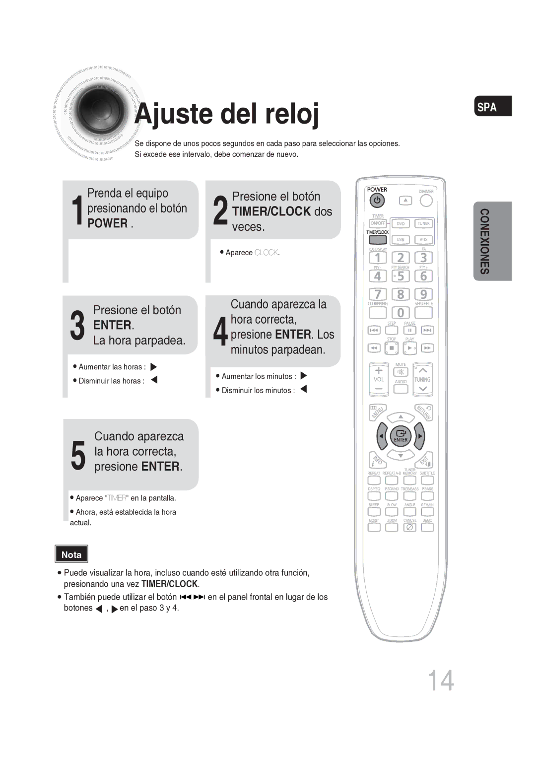 Samsung MM-DG25R/XET manual Ajuste del reloj, Enter 