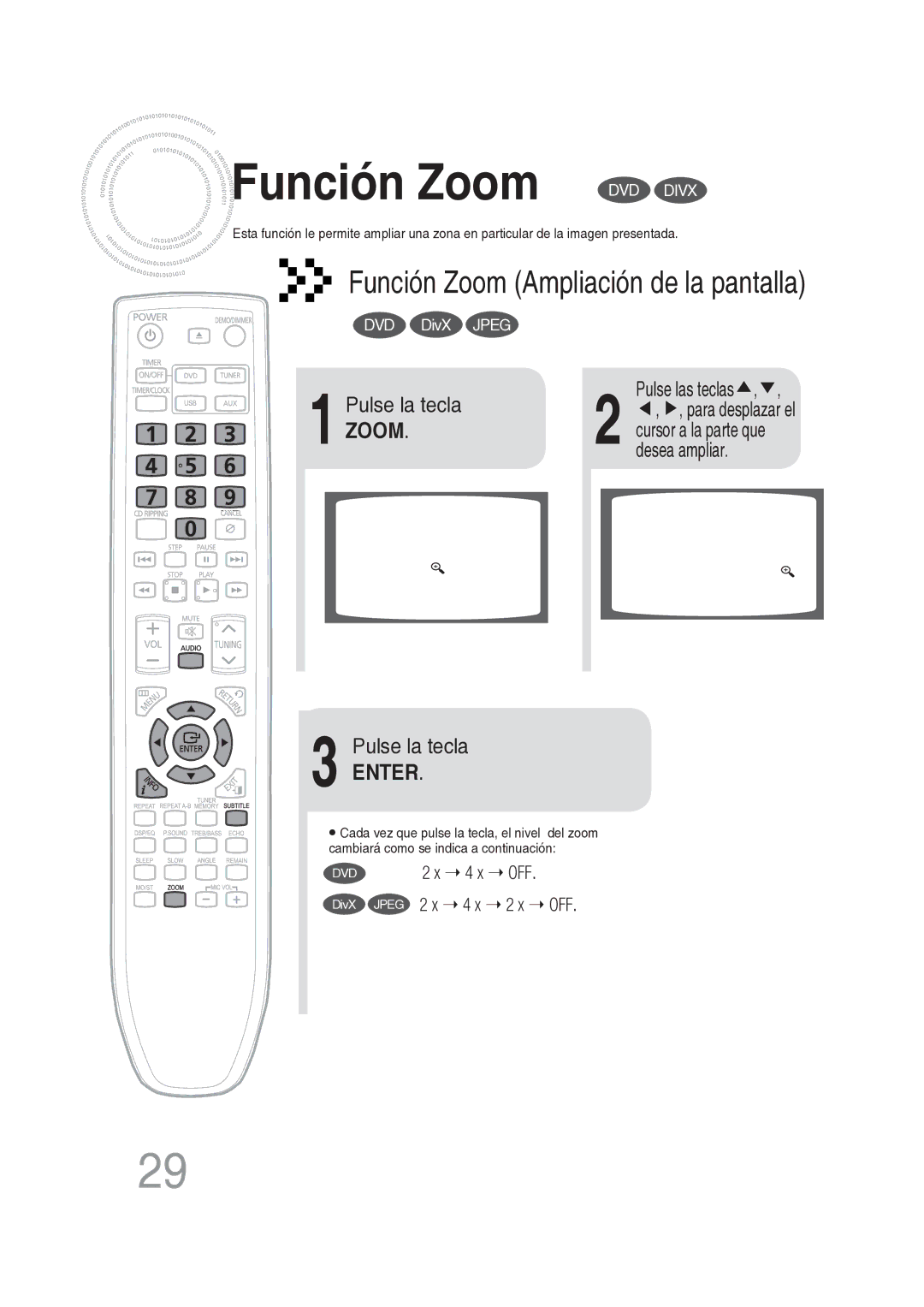 Samsung MM-DG25R/XET manual Función Zoom, Pulse la tecla 