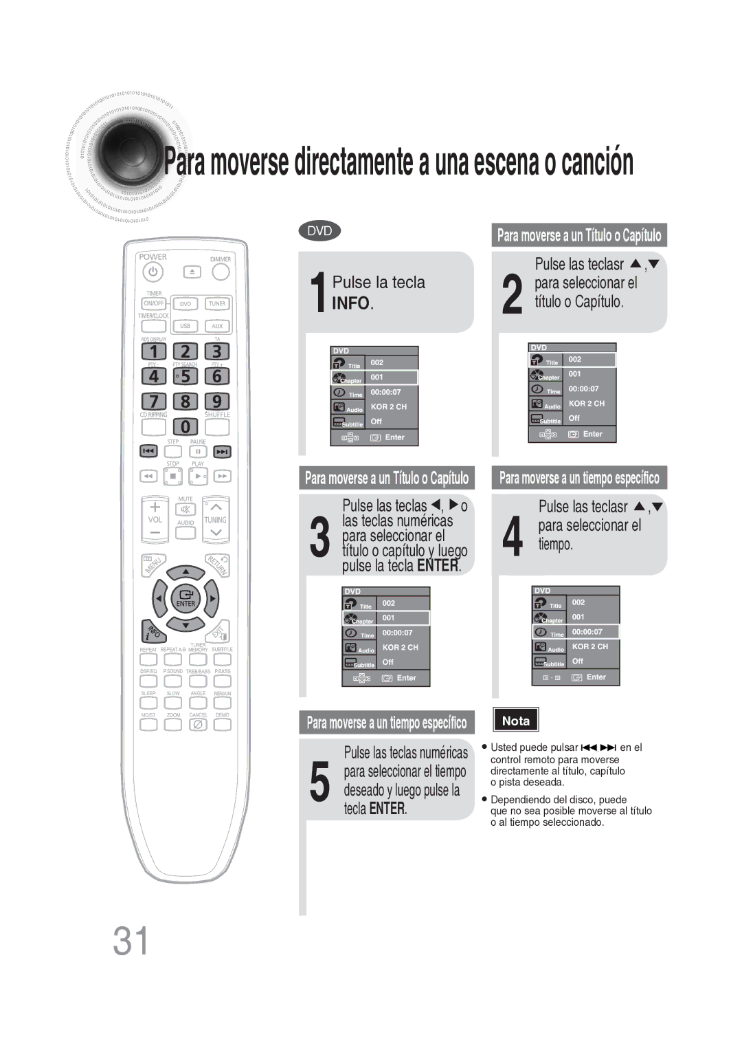 Samsung MM-DG25R/XET manual Tiempo, Pulse las teclas numéricas 