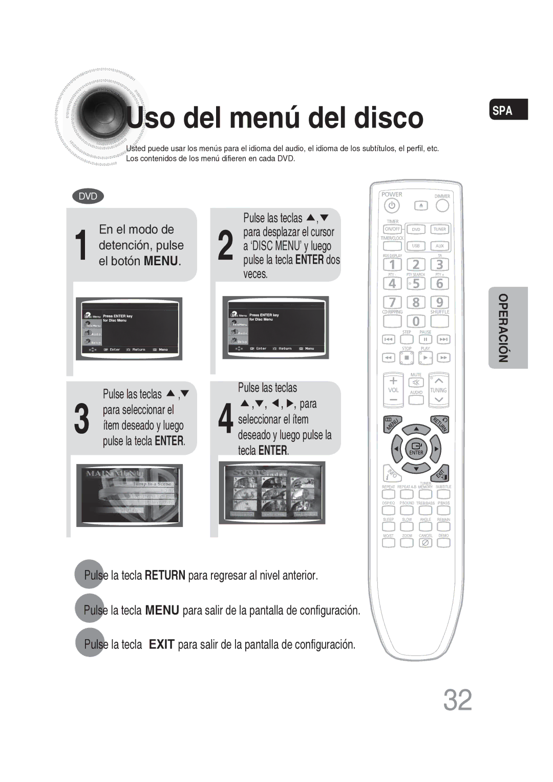 Samsung MM-DG25R/XET manual Uso del menú del disco, Veces, Pulse las teclas 