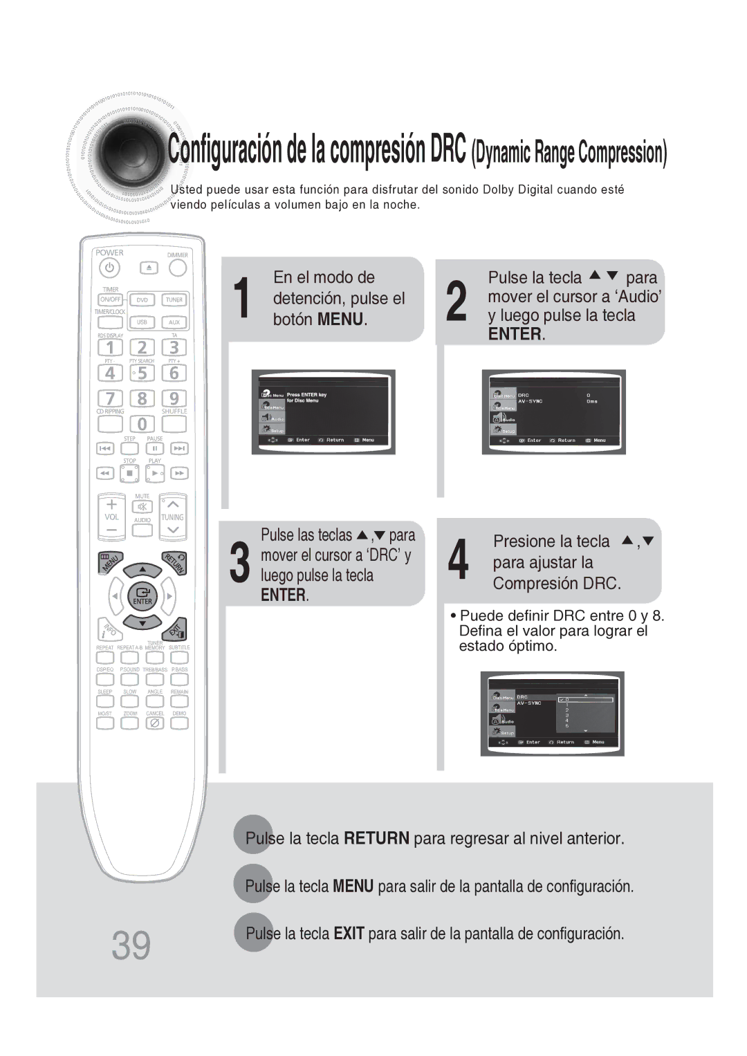 Samsung MM-DG25R/XET manual El modo de, Botón Menu, Pulse la tecla para, Pulse las teclas , para, Presione la tecla 