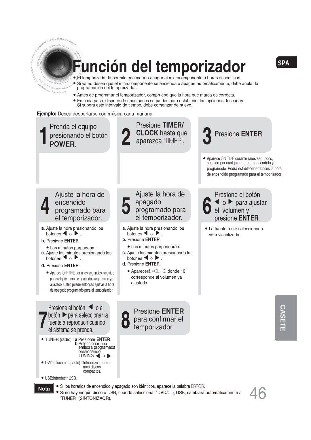 Samsung MM-DG25R/XET manual Función del temporizador, 1POWER, Presione Enter, Ajuste la hora de 