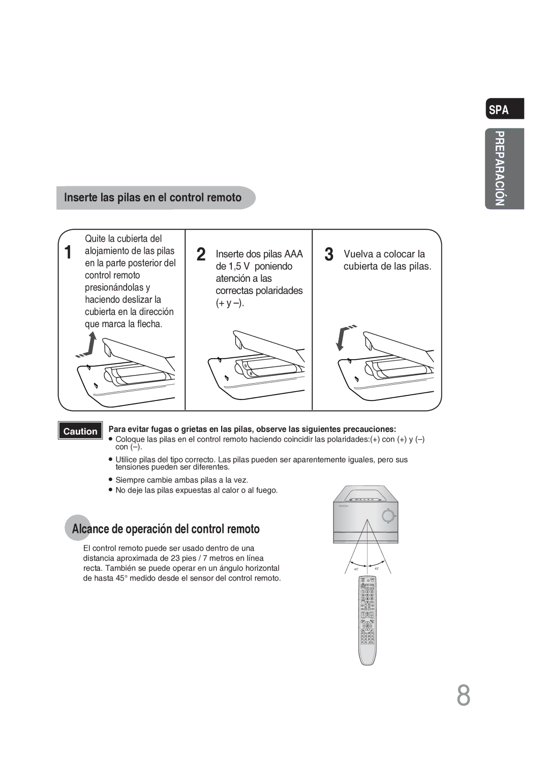 Samsung MM-DG25R/XET manual Alcance de operación del control remoto 