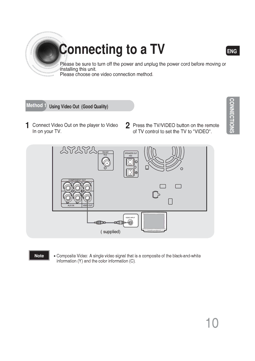 Samsung MM-DG25T/UMG manual Connecting to a TV, On your TV 