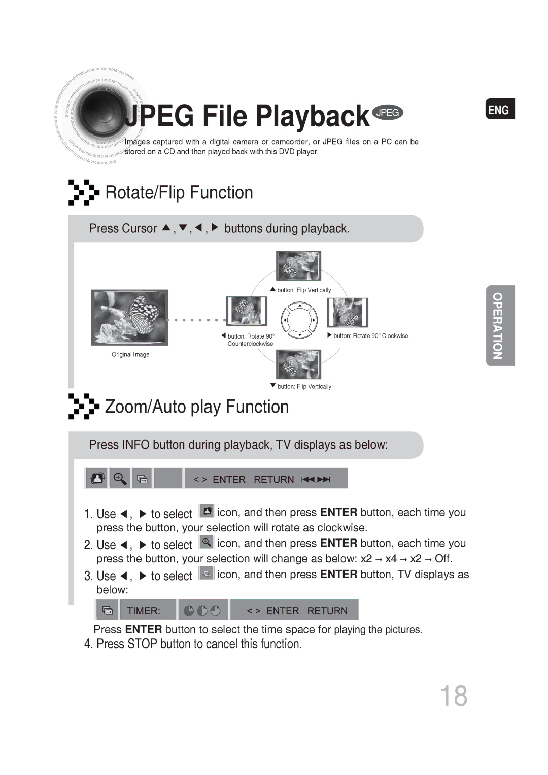 Samsung MM-DG25T/UMG manual Jpeg File Playback Jpeg, Press Cursor , , , buttons during playback 