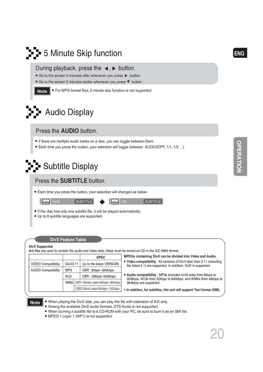 Samsung MM-DG25T/UMG manual Minute Skip function, During playback, press the , button, Press the Audio button 