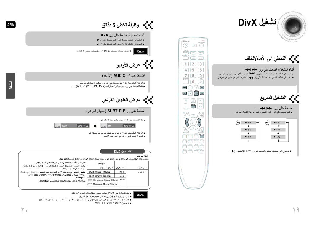 Samsung MM-DG25T/UMG manual ويدولأا ضرع, يعرفلا ناونعلا ضرع, فلخلا/ماملأا ىلا يطختلا, عيرسلا ليغشتلا 