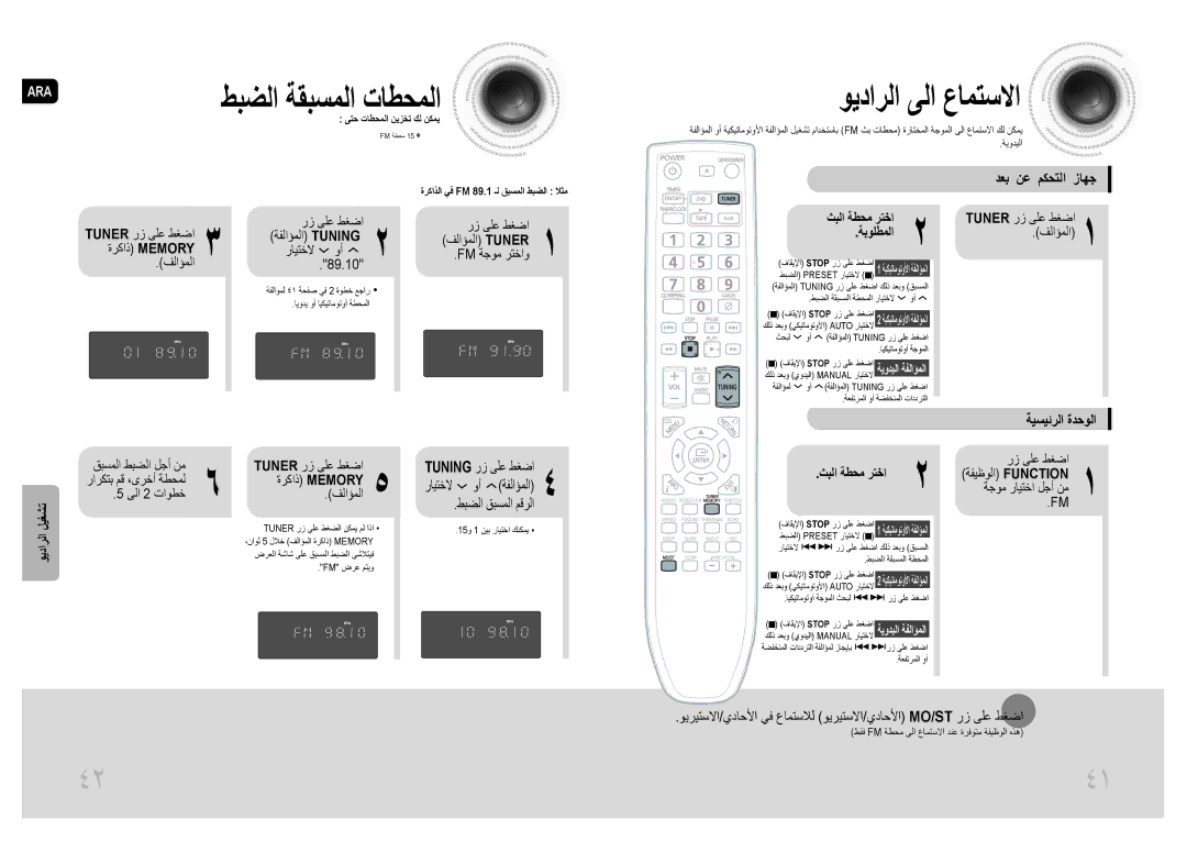 Samsung MM-DG25T/UMG manual ويدارلا ىلا عامتسلاا, دعب نع مكحتلا زاهج, طبضلا قبسملا مقرلا, ةيسيئرلا ةدحولا 