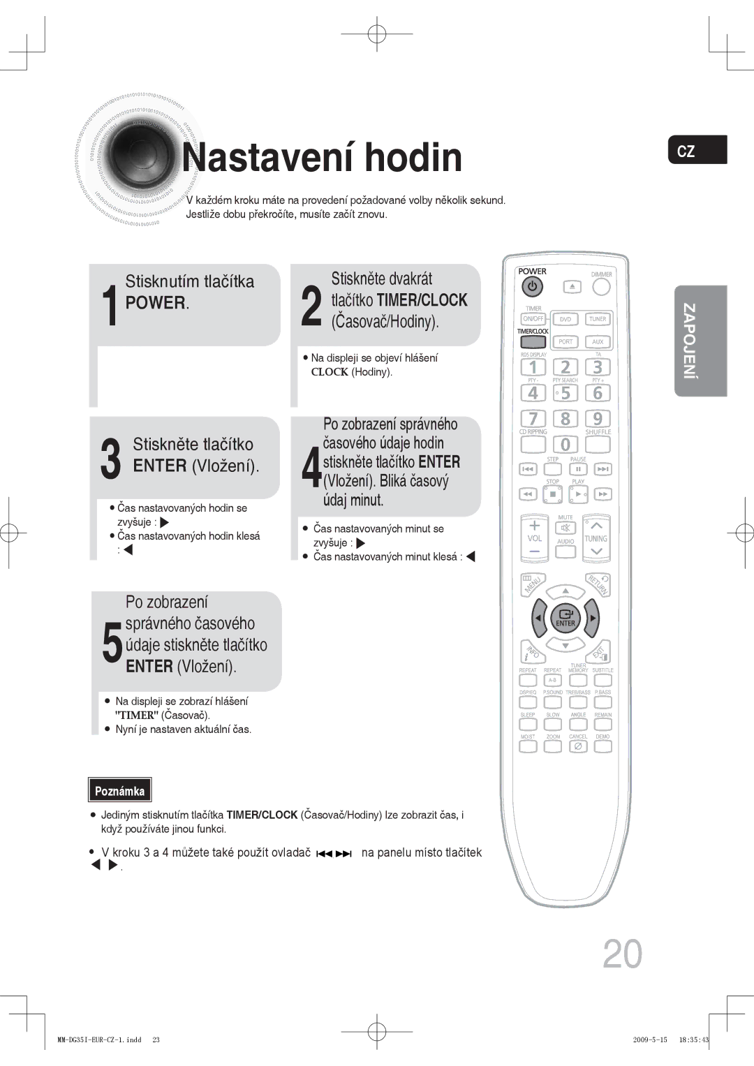 Samsung MM-DG35R/EDC, MM-DG35IR/EDC, MM-DG35IR/XEF manual Nastavení hodin 