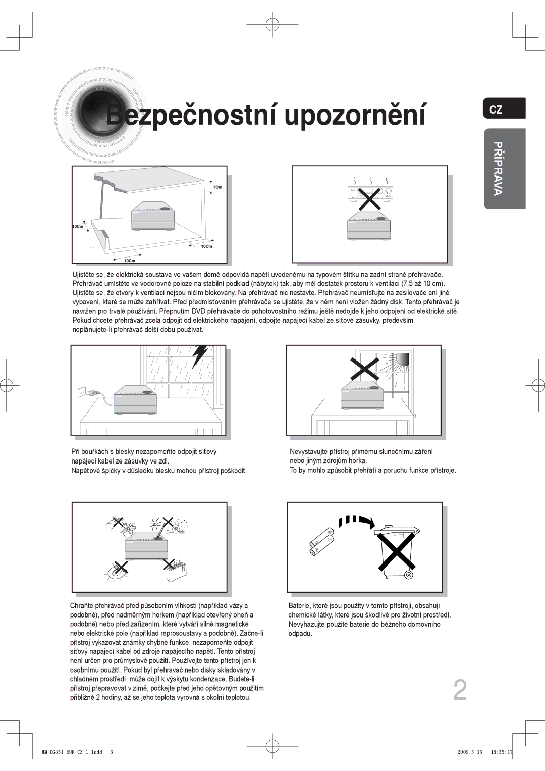 Samsung MM-DG35R/EDC, MM-DG35IR/EDC, MM-DG35IR/XEF manual Bezpečnostní upozornění, Příprava 