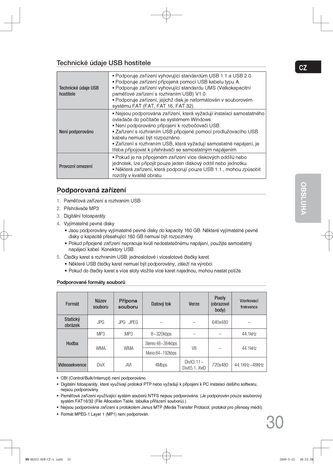 Samsung MM-DG35IR/EDC, MM-DG35R/EDC, MM-DG35IR/XEF manual Podporovaná zařízení 