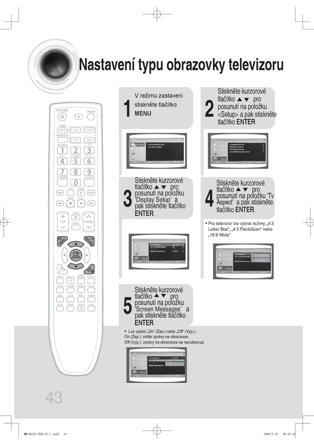 Samsung MM-DG35IR/XEF, MM-DG35R/EDC, MM-DG35IR/EDC manual Stiskněte kurzorové Tlačítko pro 