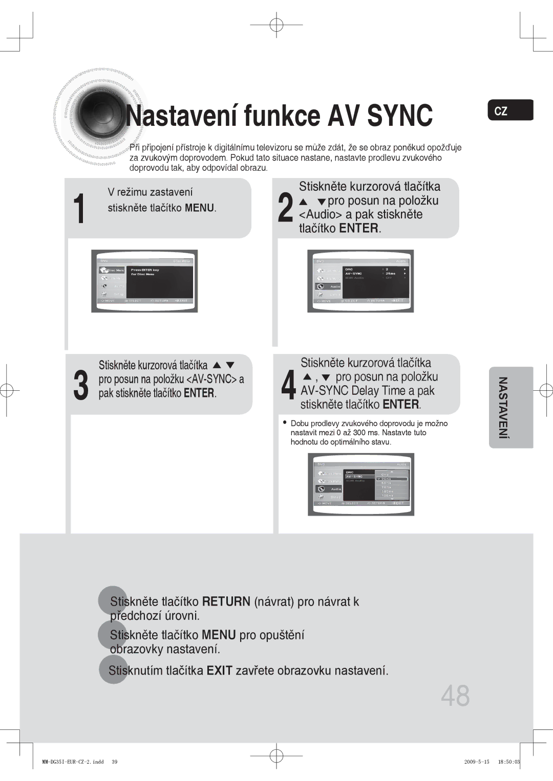 Samsung MM-DG35IR/EDC, MM-DG35R/EDC, MM-DG35IR/XEF manual Audio a pak stiskněte, Tlačítko Enter, Pak stiskněte tlačítko Enter 