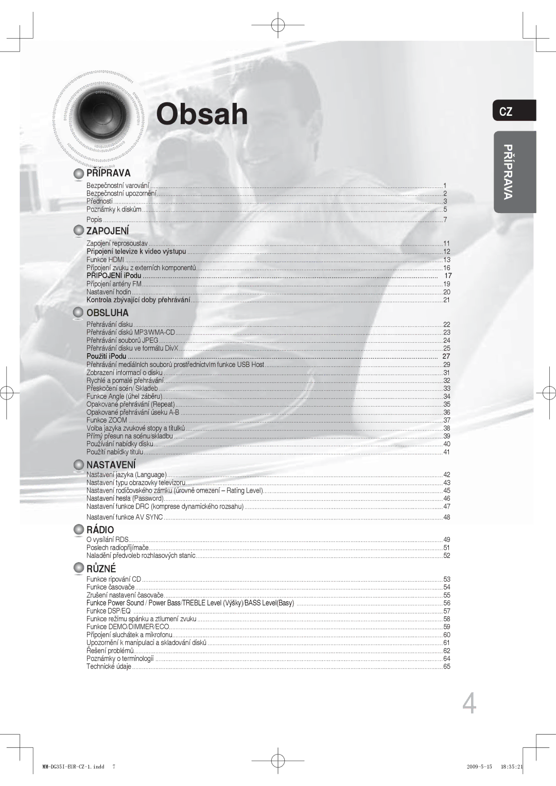 Samsung MM-DG35IR/XEF, MM-DG35R/EDC, MM-DG35IR/EDC manual Obsah, Zapojení 