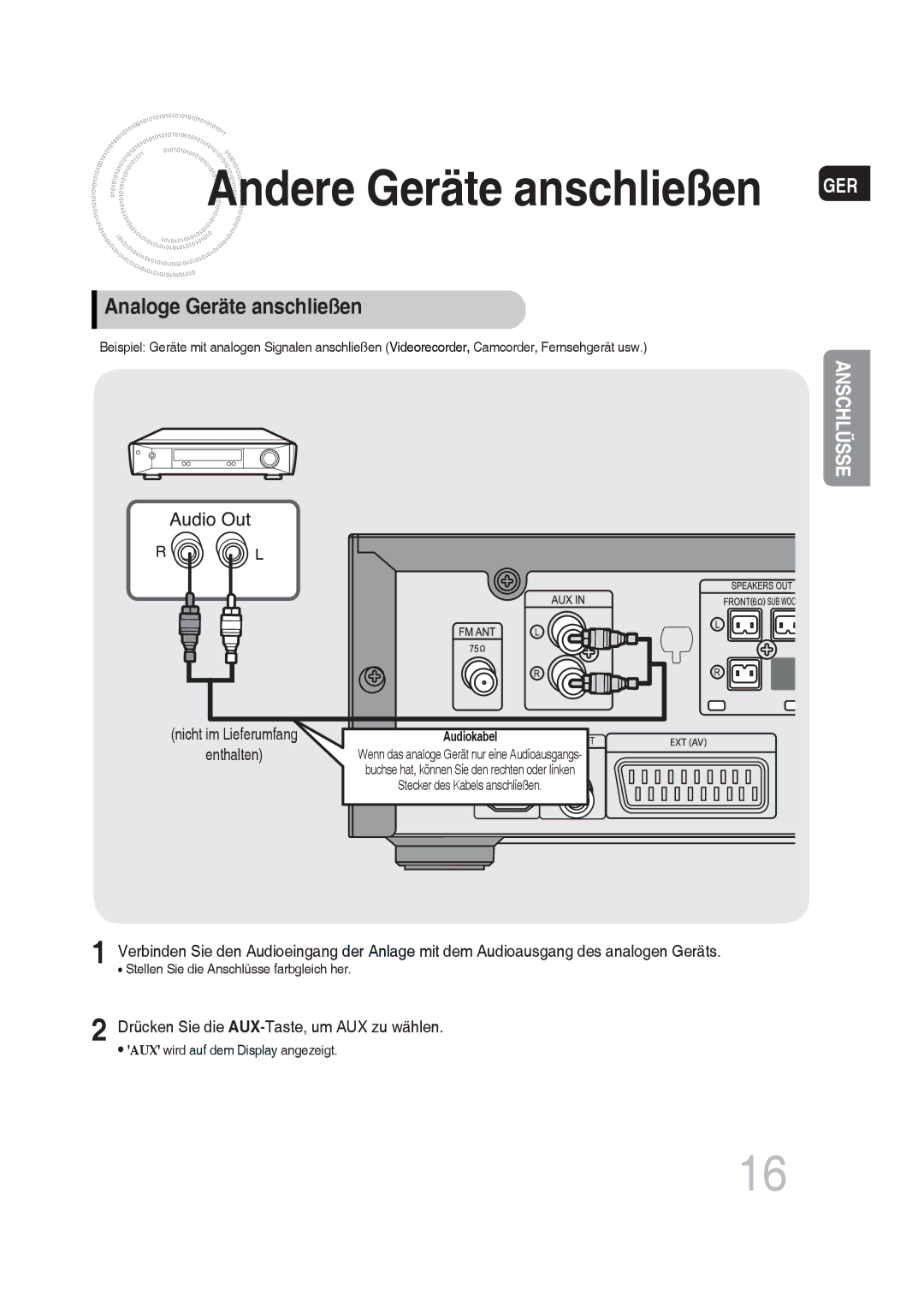 Samsung MM-DG35R/EDC manual Andere Geräte anschließen, Analoge Geräte anschließen 