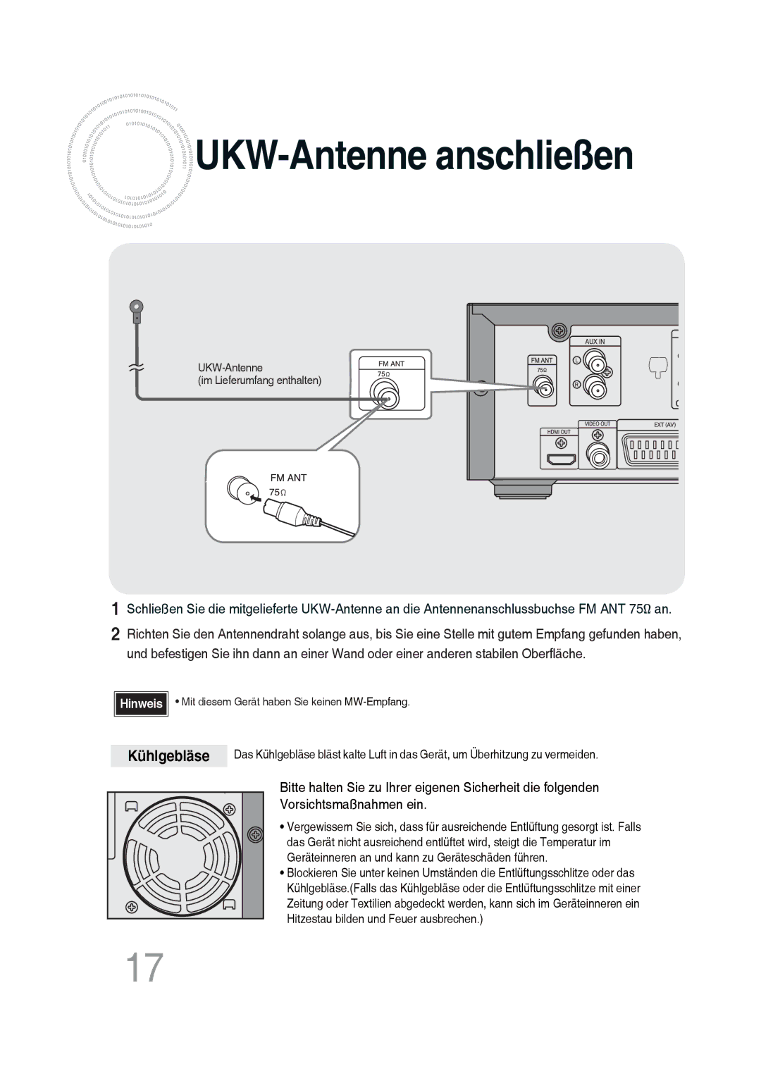 Samsung MM-DG35R/EDC manual UKW-Antenne anschließen 