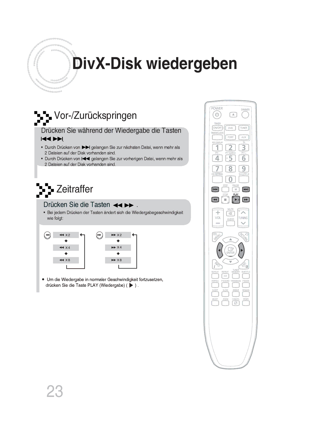 Samsung MM-DG35R/EDC manual DivX -Disk wiedergeben, Drücken Sie während der Wiedergabe die Tasten 